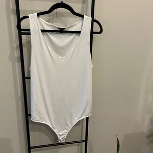 Express Body Contour V-Neck White Bodysuit